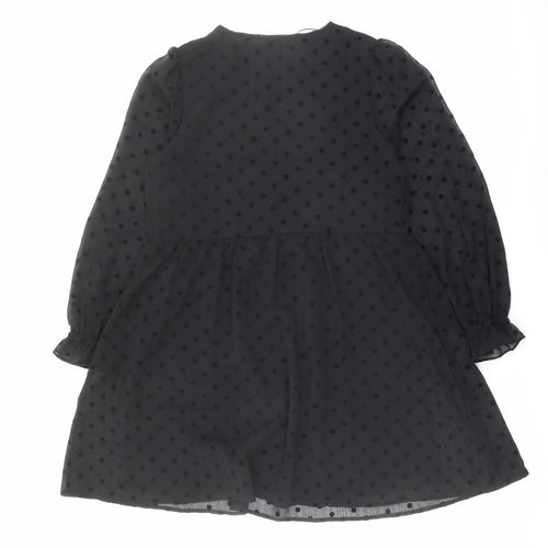 Marks and Spencer Womens Black Polka Dot Polyester A-Line Size 12 V-Neck Button