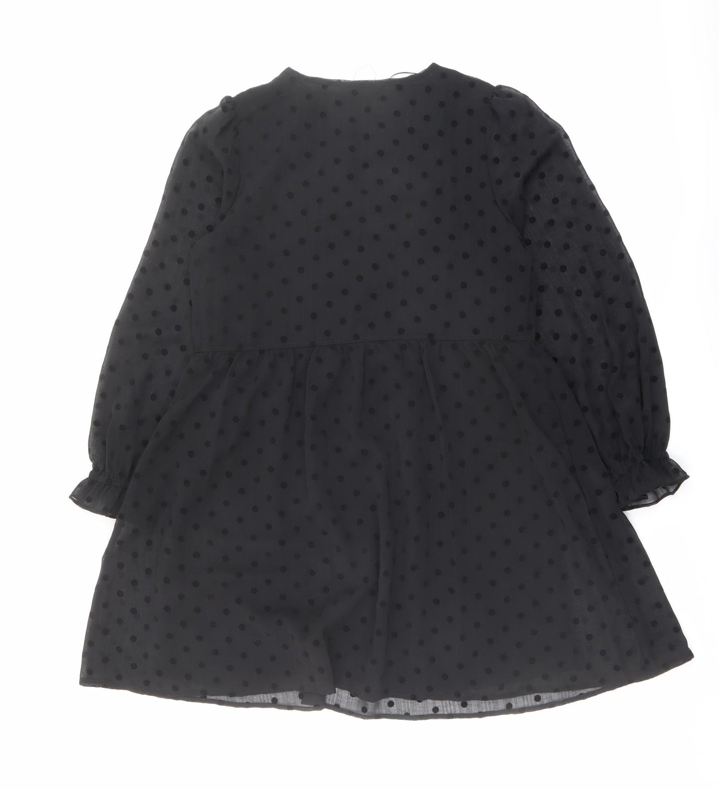 Marks and Spencer Womens Black Polka Dot Polyester A-Line Size 12 V-Neck Button