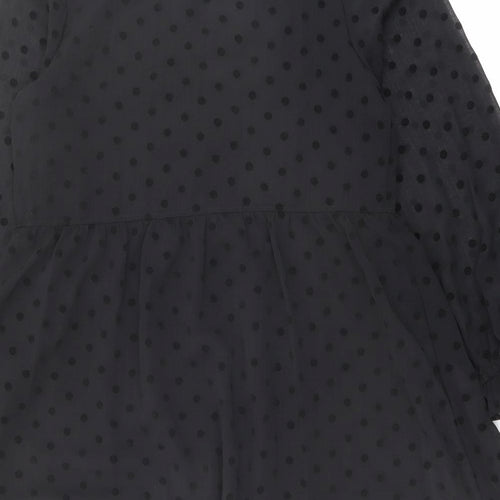 Marks and Spencer Womens Black Polka Dot Polyester A-Line Size 12 V-Neck Button