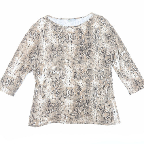 Marks and Spencer Womens Brown Animal Print Viscose Basic T-Shirt Size 14 Boat Neck - Snake Print