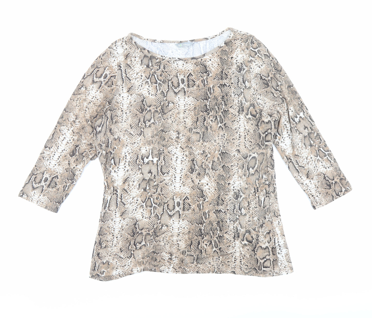 Marks and Spencer Womens Brown Animal Print Viscose Basic T-Shirt Size 14 Boat Neck - Snake Print