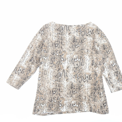 Marks and Spencer Womens Brown Animal Print Viscose Basic T-Shirt Size 14 Boat Neck - Snake Print
