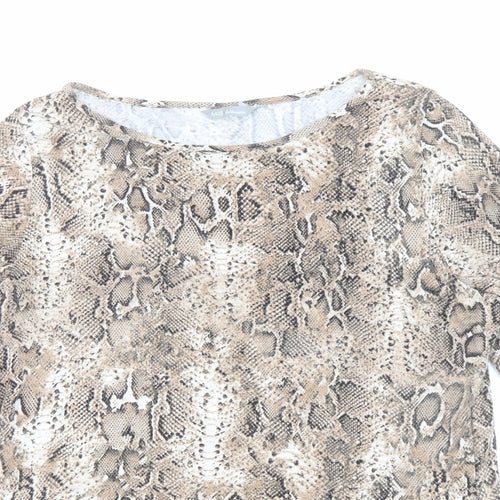 Marks and Spencer Womens Brown Animal Print Viscose Basic T-Shirt Size 14 Boat Neck - Snake Print