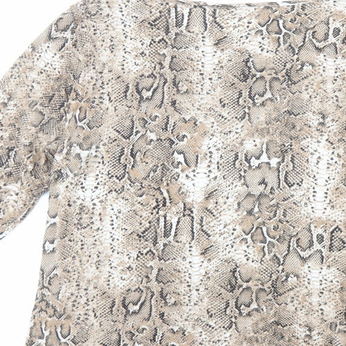 Marks and Spencer Womens Brown Animal Print Viscose Basic T-Shirt Size 14 Boat Neck - Snake Print