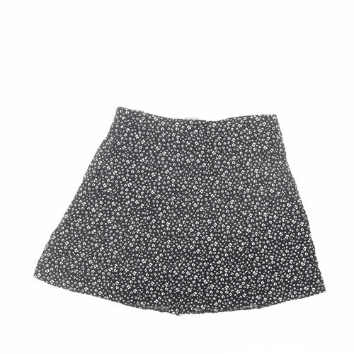 ASOS Womens Black Floral Viscose Mini Skirt Size 12 Button