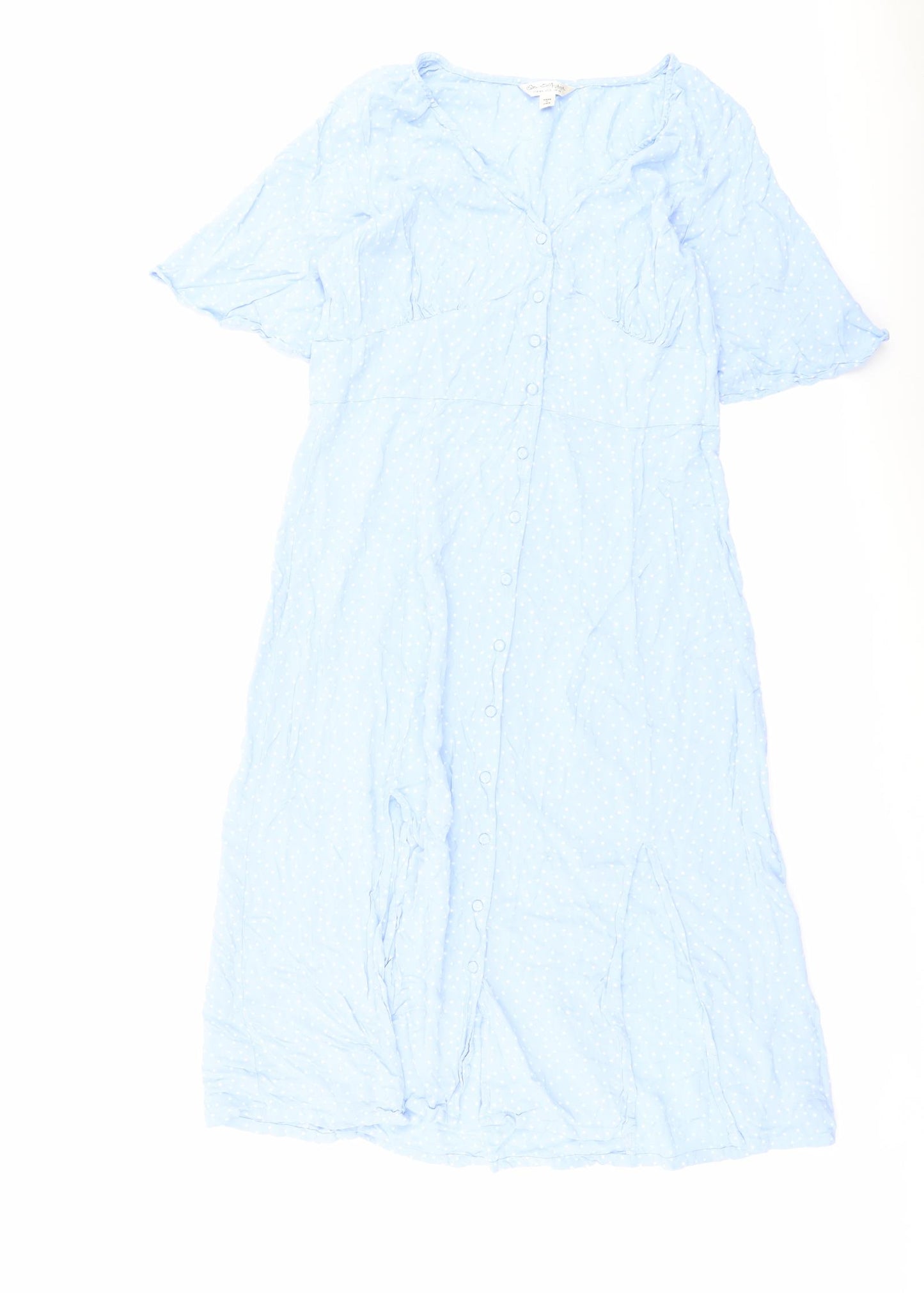 Miss Selfridge Womens Blue Viscose Shirt Dress Size 12 V-Neck Button