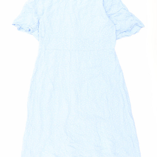 Miss Selfridge Womens Blue Viscose Shirt Dress Size 12 V-Neck Button