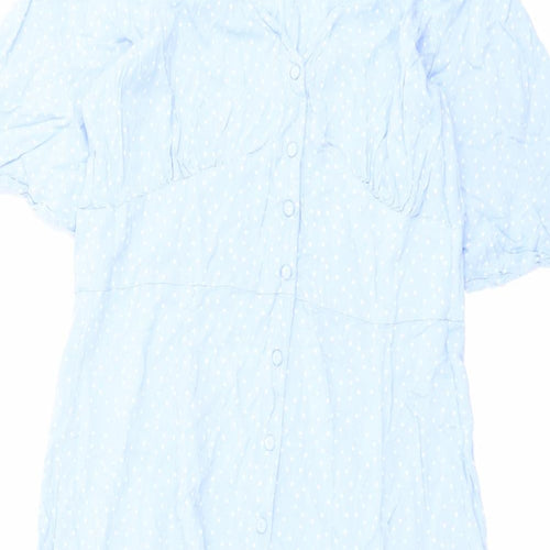Miss Selfridge Womens Blue Viscose Shirt Dress Size 12 V-Neck Button