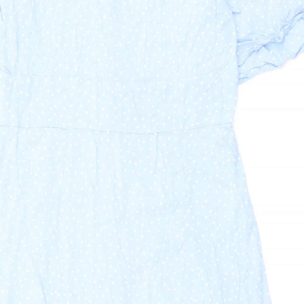 Miss Selfridge Womens Blue Viscose Shirt Dress Size 12 V-Neck Button