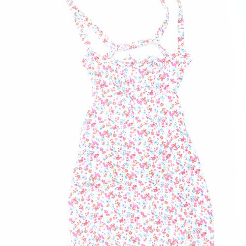 Stradivarius Womens Multicoloured Floral Viscose Mini Size M Square Neck Zip - Open Back