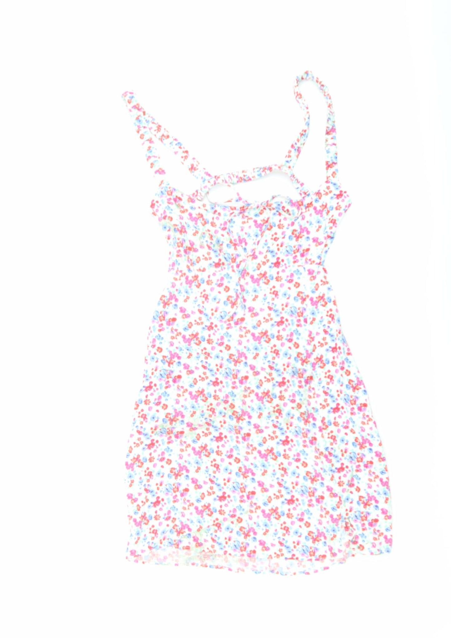 Stradivarius Womens Multicoloured Floral Viscose Mini Size M Square Neck Zip - Open Back