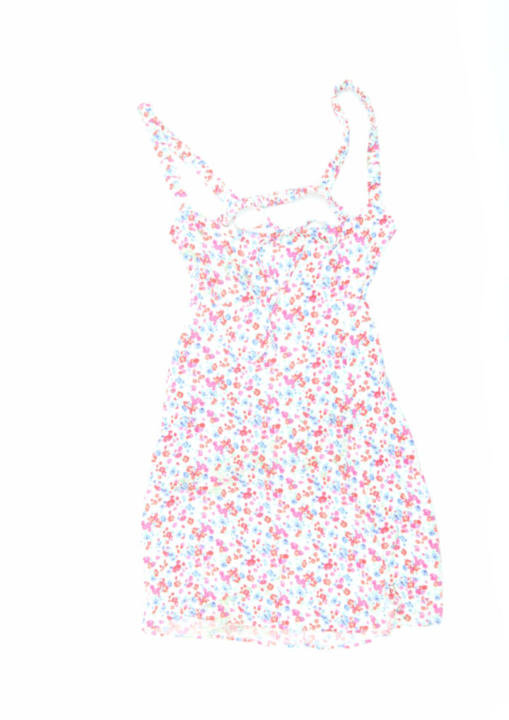 Stradivarius Womens Multicoloured Floral Viscose Mini Size M Square Neck Zip - Open Back