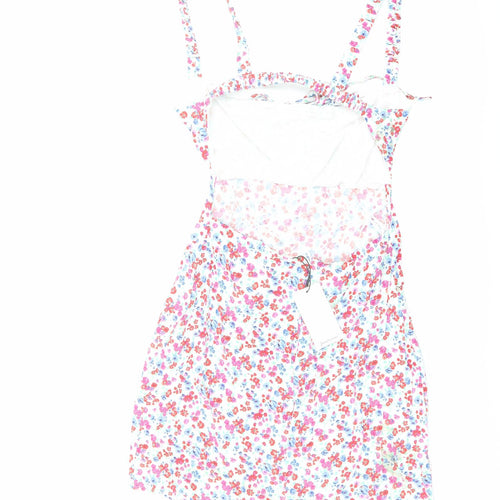 Stradivarius Womens Multicoloured Floral Viscose Mini Size M Square Neck Zip - Open Back