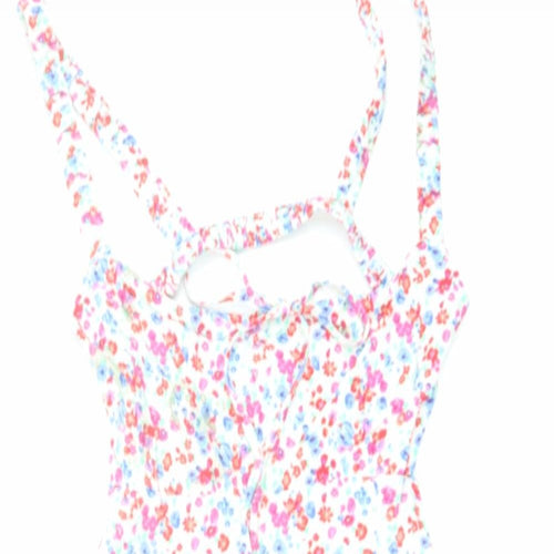 Stradivarius Womens Multicoloured Floral Viscose Mini Size M Square Neck Zip - Open Back