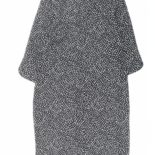 Marks and Spencer Womens Black Geometric Polyester A-Line Size 8 Round Neck Pullover