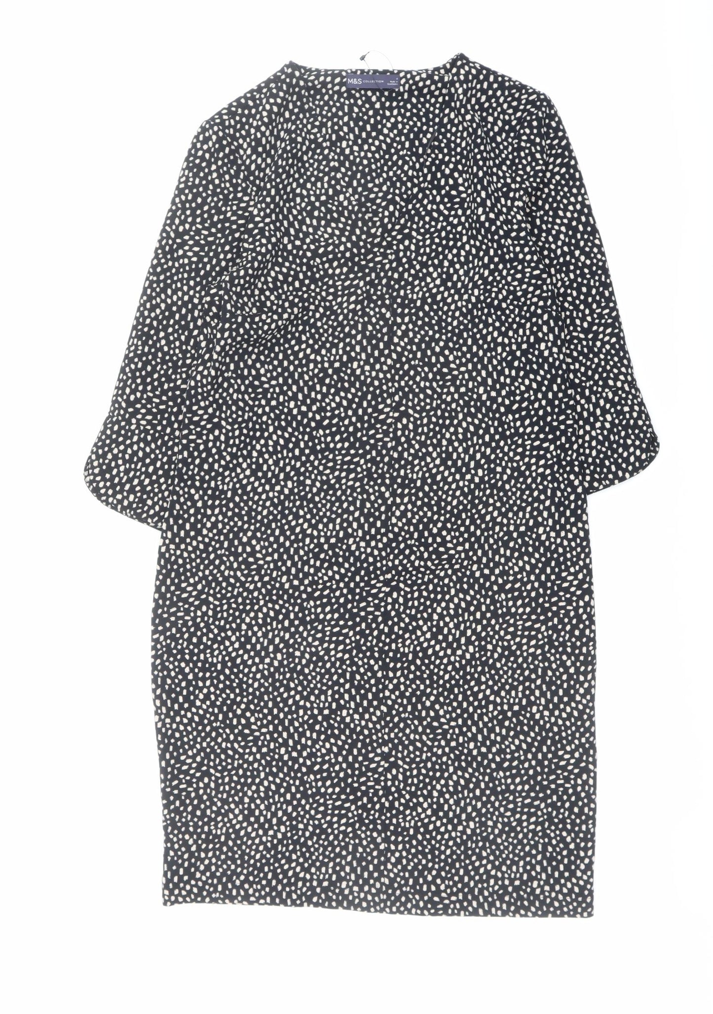 Marks and Spencer Womens Black Geometric Polyester A-Line Size 8 Round Neck Pullover