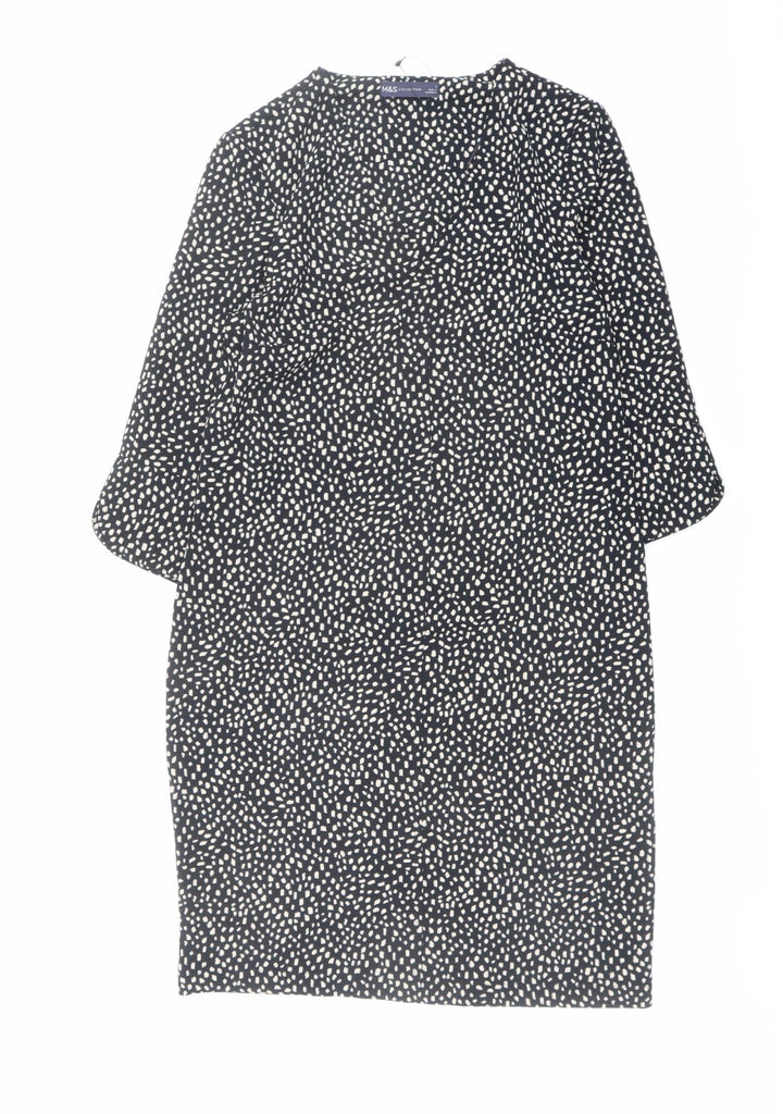 Marks and Spencer Womens Black Geometric Polyester A-Line Size 8 Round Neck Pullover