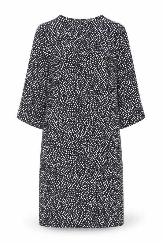Front view of Marks & Spencer women’s black geometric polyester a-line, size UK 8, round neck pullover