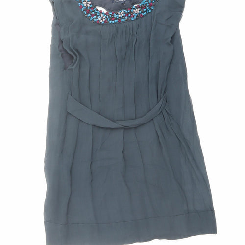 French Connection Womens Blue Silk Basic Blouse Size 10 Boat Neck - Embellished