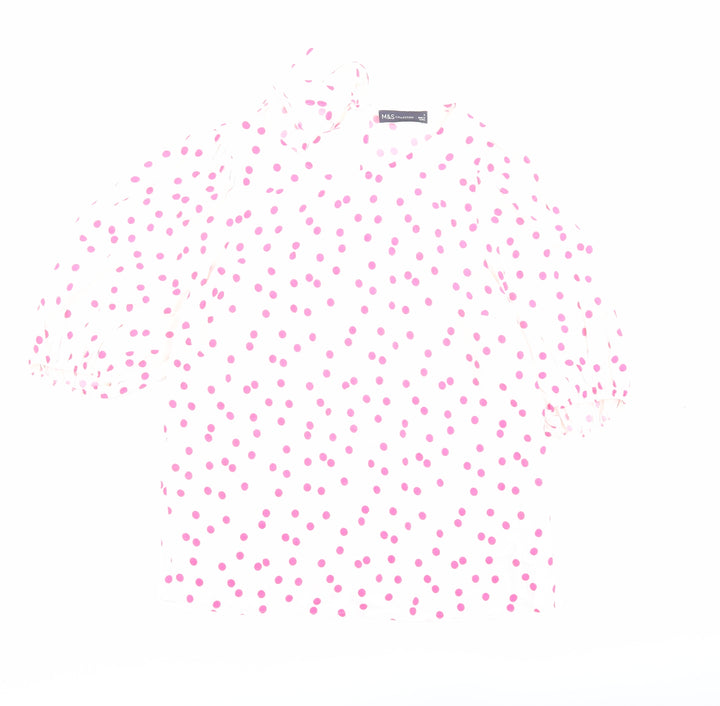Marks and Spencer Womens Ivory Polka Dot Viscose Basic Blouse Size 6 Boat Neck