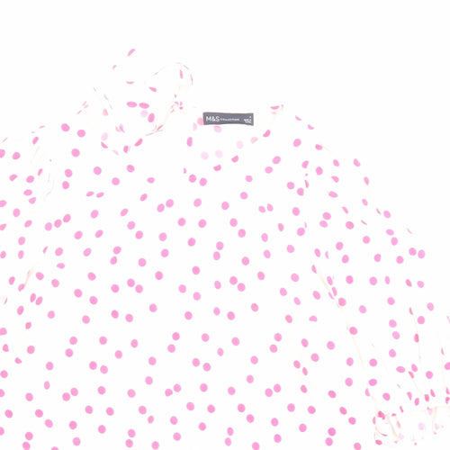 Marks and Spencer Womens Ivory Polka Dot Viscose Basic Blouse Size 6 Boat Neck