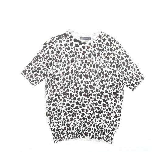 Marks and Spencer Womens Multicoloured Round Neck Animal Print Viscose Pullover Jumper Size 6 - Leopard pattern