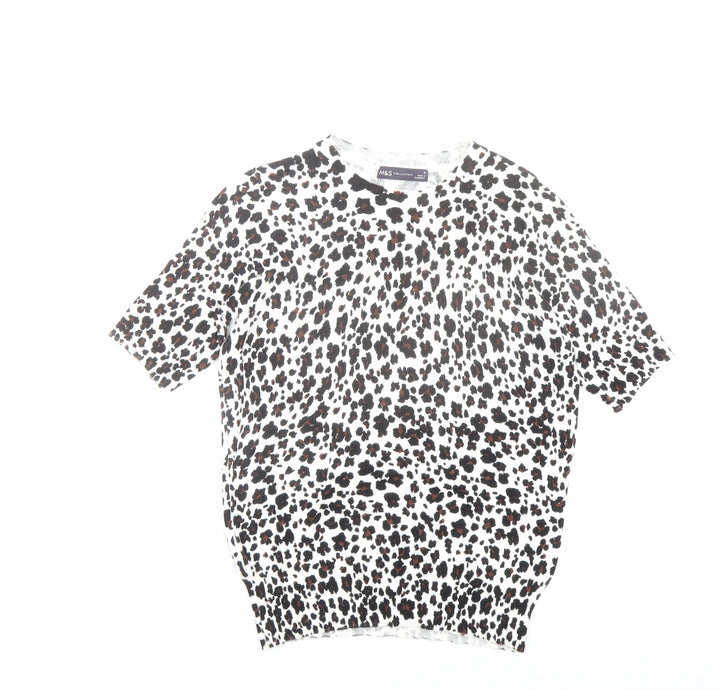 Marks and Spencer Womens Multicoloured Round Neck Animal Print Viscose Pullover Jumper Size 6 - Leopard pattern