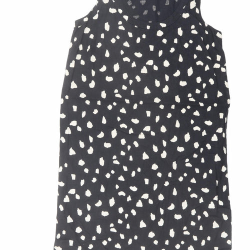 Marks and Spencer Womens Black Geometric Linen Tank Dress Size 8 Scoop Neck Pullover