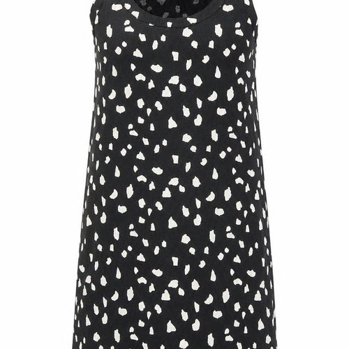 Marks and Spencer Womens Black Geometric Linen Tank Dress Size 8 Scoop Neck Pullover