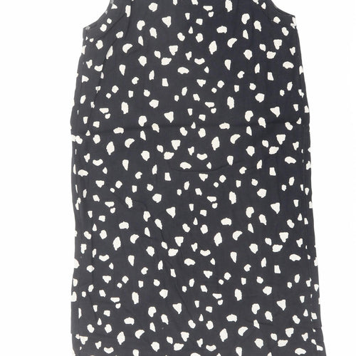 Marks and Spencer Womens Black Geometric Linen Tank Dress Size 8 Scoop Neck Pullover
