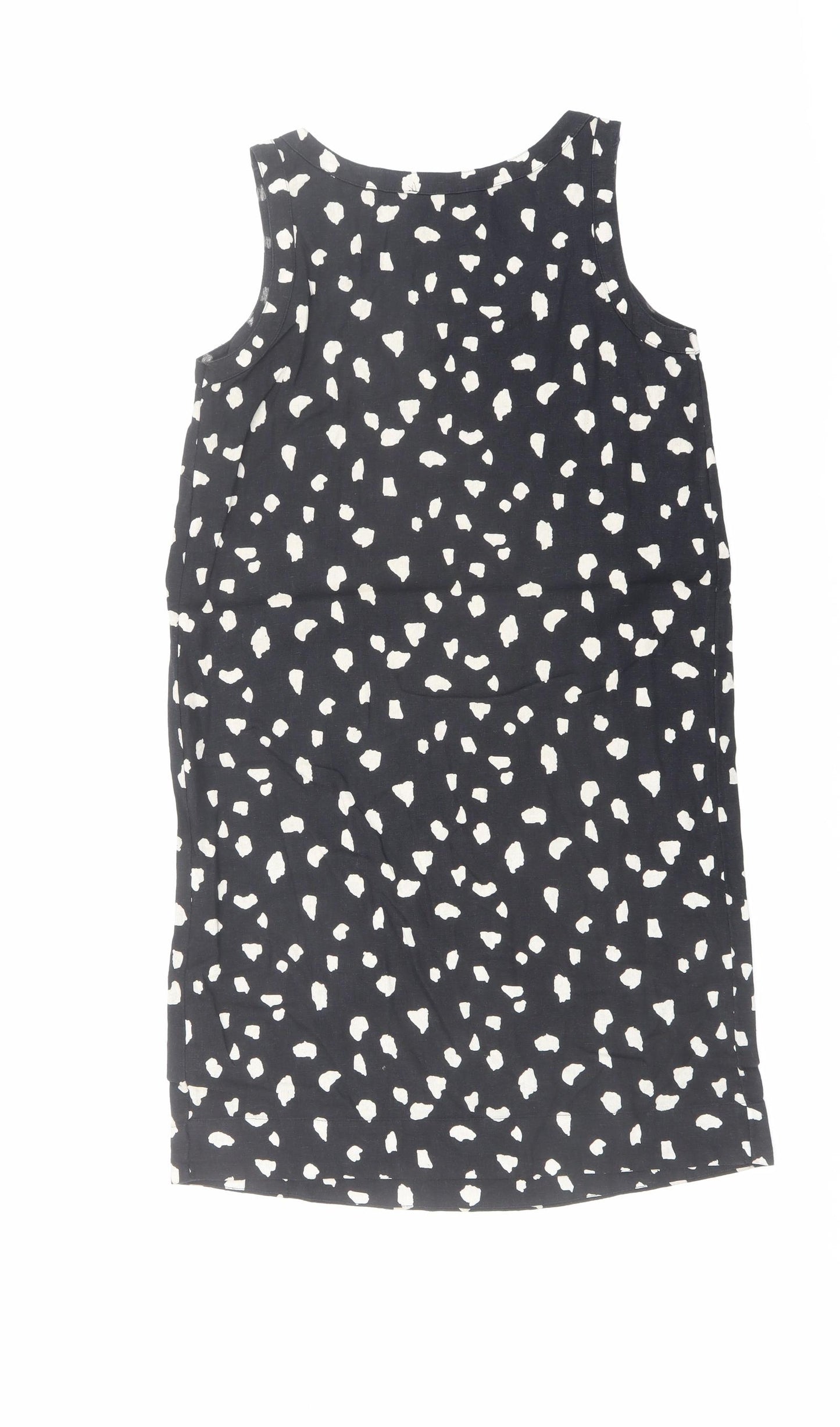 Marks and Spencer Womens Black Geometric Linen Tank Dress Size 8 Scoop Neck Pullover