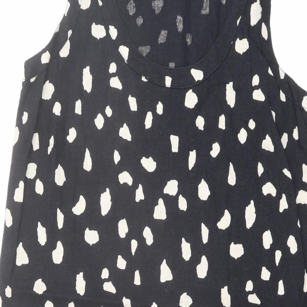 Marks and Spencer Womens Black Geometric Linen Tank Dress Size 8 Scoop Neck Pullover