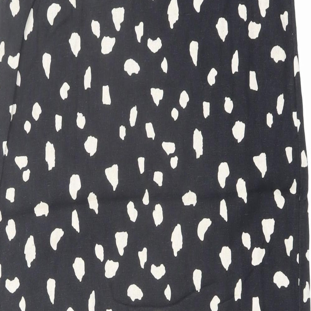 Marks and Spencer Womens Black Geometric Linen Tank Dress Size 8 Scoop Neck Pullover