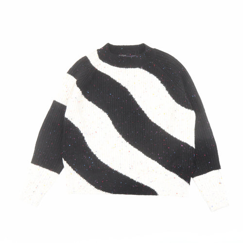 Marks and Spencer Womens Black Round Neck Geometric Acrylic Pullover Jumper Size S