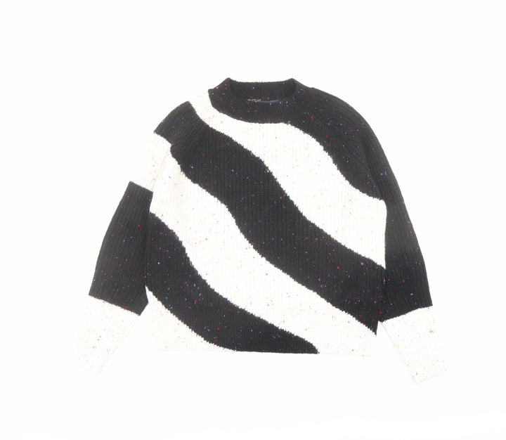 Marks and Spencer Womens Black Round Neck Geometric Acrylic Pullover Jumper Size S