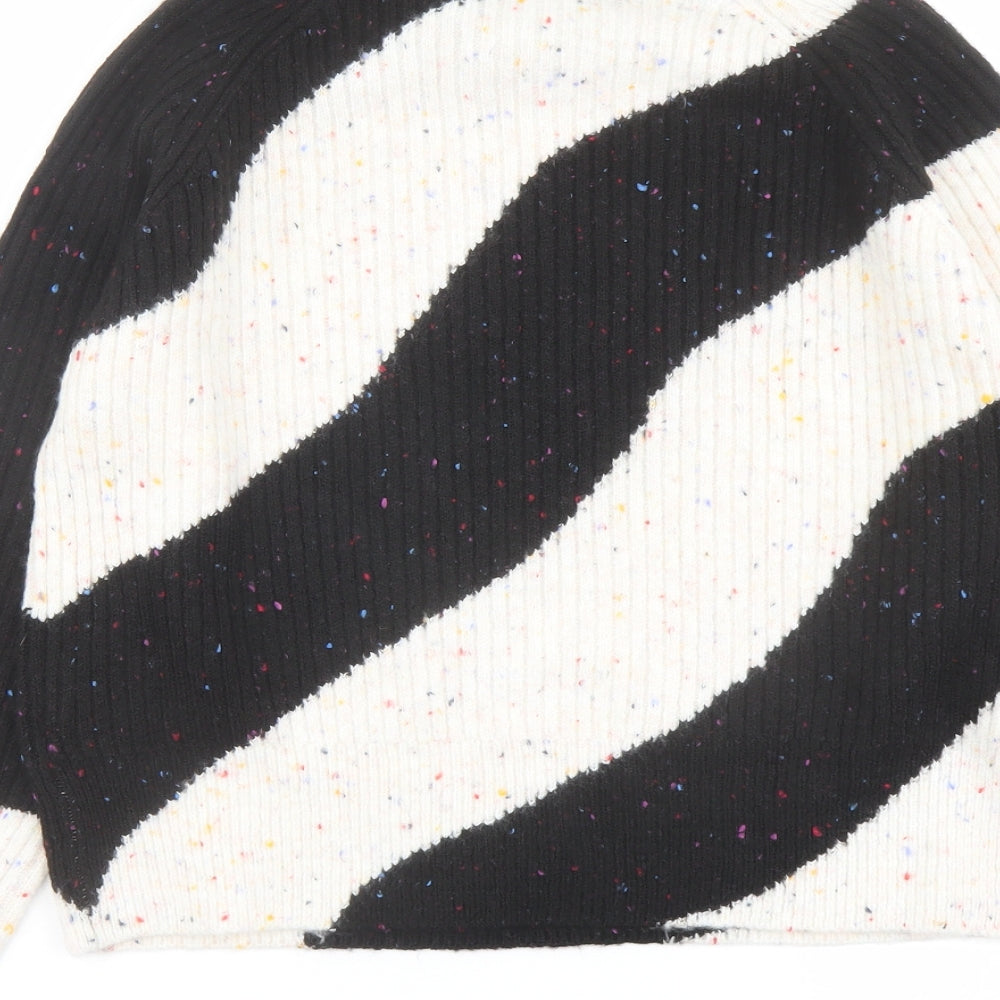 Marks and Spencer Womens Black Round Neck Geometric Acrylic Pullover Jumper Size S
