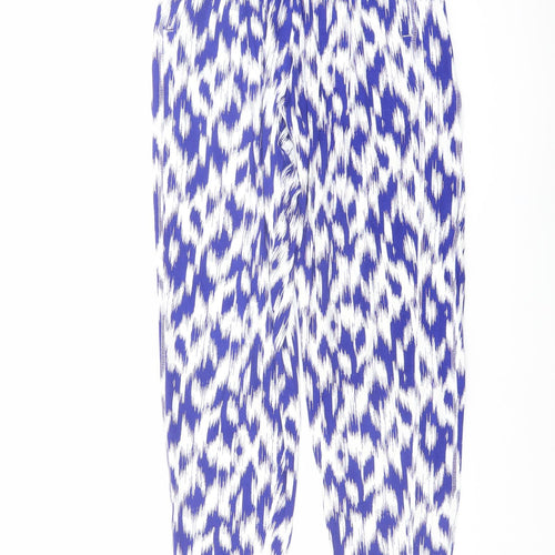 Marks and Spencer Womens Blue Geometric Viscose Harem Trousers Size 6 L25 in Regular