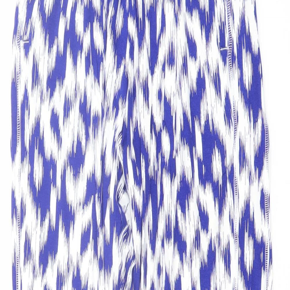 Marks and Spencer Womens Blue Geometric Viscose Harem Trousers Size 6 L25 in Regular