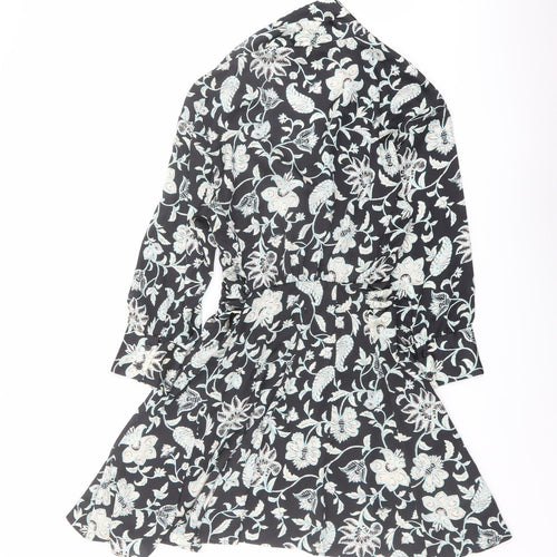 Zara Womens Black Floral Polyester A-Line Size XS Collared Button