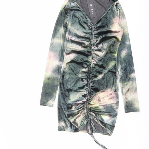 Motel Womens Green Geometric Polyester Bodycon Size XS Collared Pullover