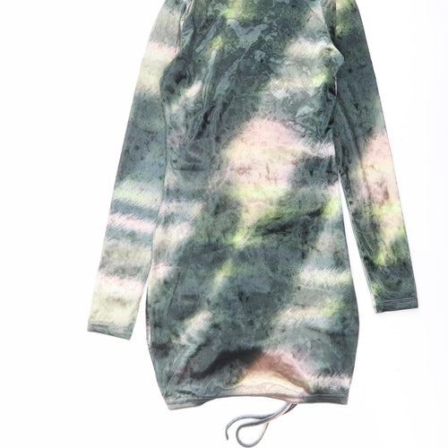 Motel Womens Green Geometric Polyester Bodycon Size XS Collared Pullover