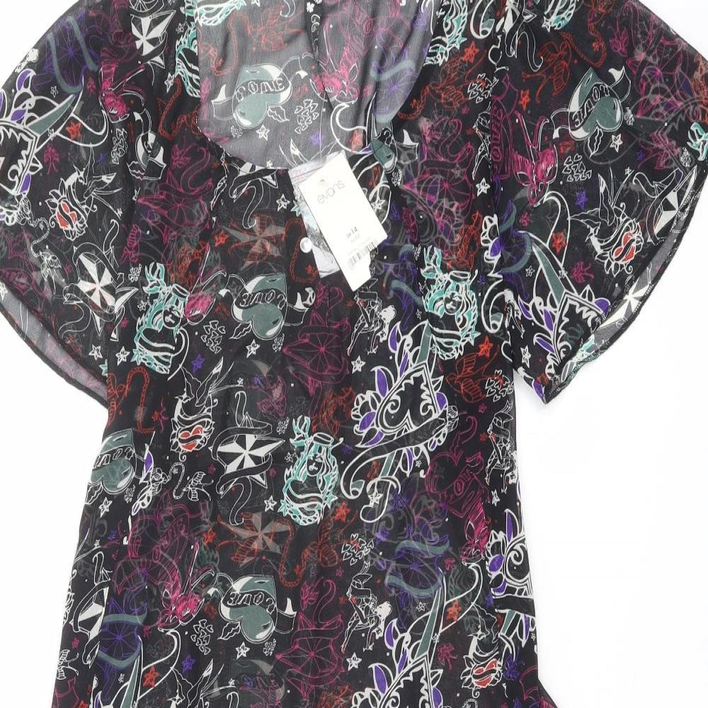 Evans Womens Multicoloured Geometric Polyester A-Line Size 14 Round Neck Button