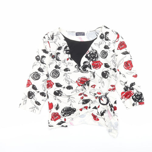 Saloos Womens Multicoloured Floral Viscose Basic Blouse Size L Boat Neck