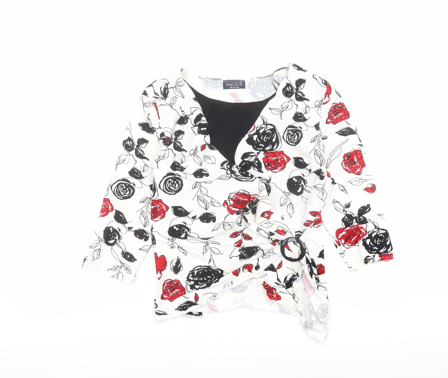 Saloos Womens Multicoloured Floral Viscose Basic Blouse Size L Boat Neck