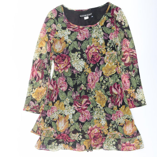 Bonnie Marx Womens Multicoloured Floral Polyester A-Line Size 4 Round Neck Pullover