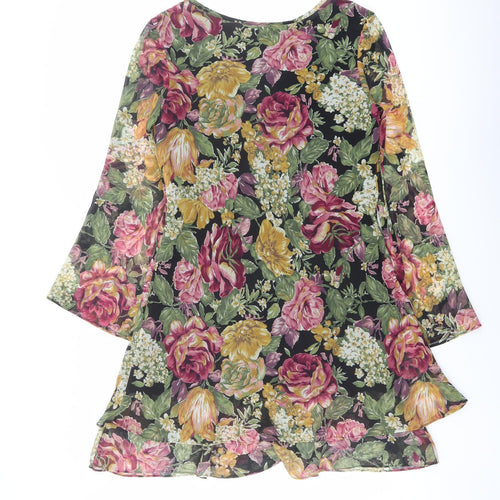 Bonnie Marx Womens Multicoloured Floral Polyester A-Line Size 4 Round Neck Pullover