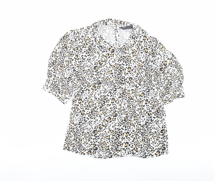 Marks and Spencer Womens Multicoloured Animal Print Viscose Basic Blouse Size 6 Collared