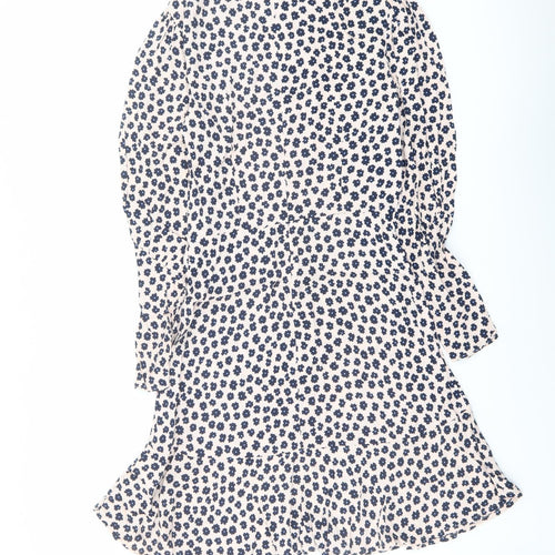 Marks and Spencer Womens Pink Floral Viscose A-Line Size 8 Round Neck Zip