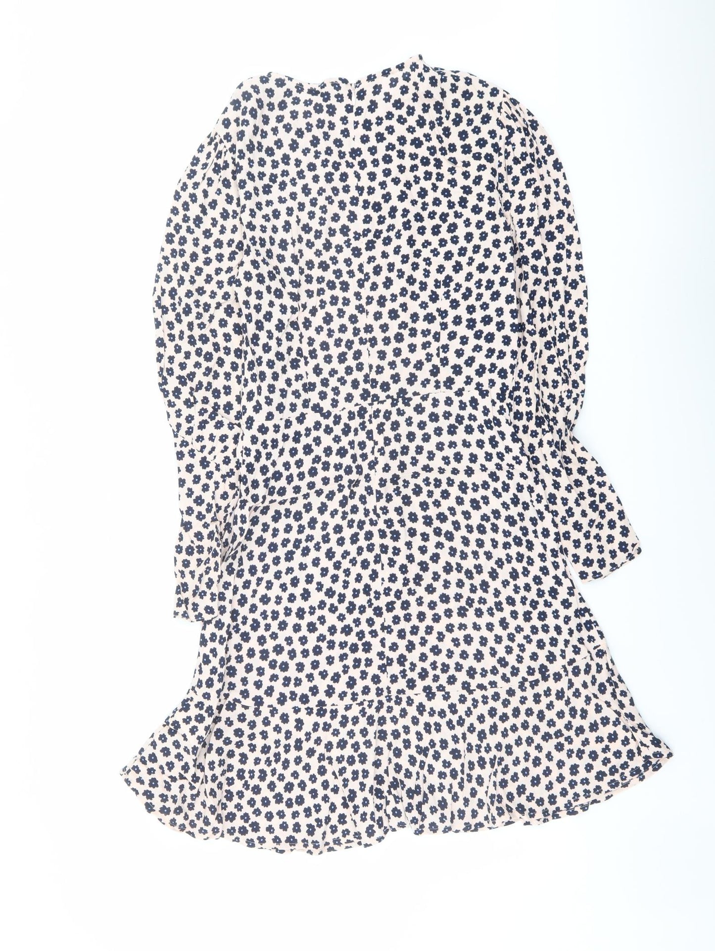 Marks and Spencer Womens Pink Floral Viscose A-Line Size 8 Round Neck Zip