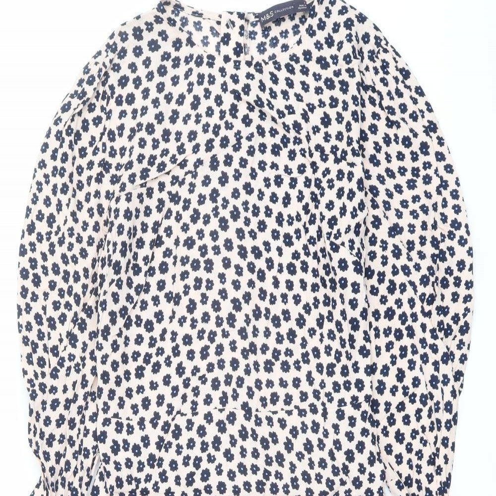 Marks and Spencer Womens Pink Floral Viscose A-Line Size 8 Round Neck Zip
